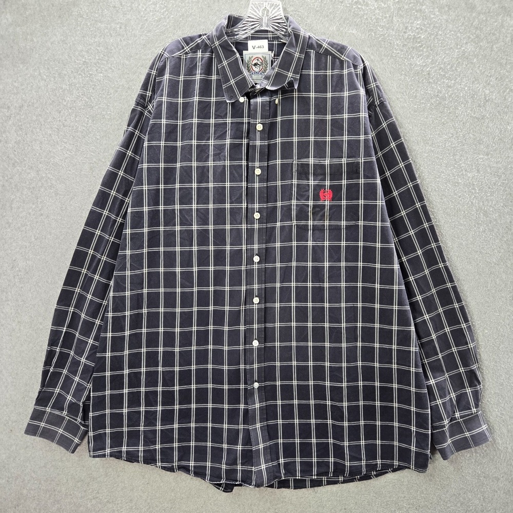Cinch Men Button Up Shirt 2XL Blue Window Pane Check Logo Pockets Long Sleeve